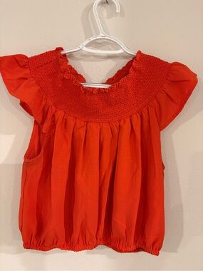 Krush Bright Red Smocked Flutter Sleeve Blouse